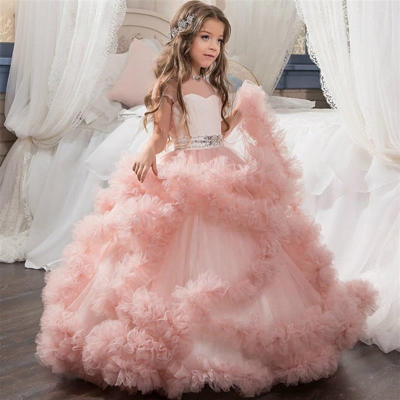 Girls Princess Dresses,Lace Embroidery Short Sleeve Tutu Tulle Dress  Birthday Party Wedding Pageant Bridesmaid Christmas Evening Ball Prom Gown  Dresses Girl 3-12 Years 