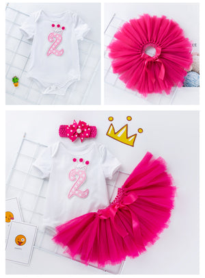Baby Girl 1st and 2nd Birthday Party Tutu Dress 3 Piece Romper Dress