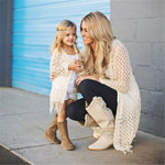Mommy and Me-Family Matching Outfits Mother Daughter Long Sleeve Tassels Tops+Vest 2Pcs