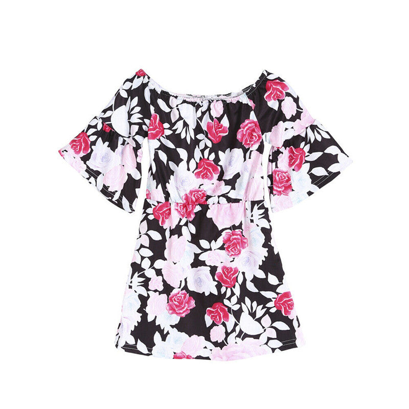 Mommy and Me-Family Matching Floral Off Shoulder Casual Dresses