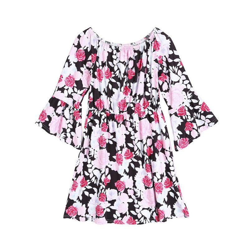 Mommy and Me-Family Matching Floral Off Shoulder Casual Dresses