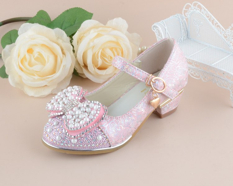 Girls Heeled Leather Shoes Party Dance Princess Shoes