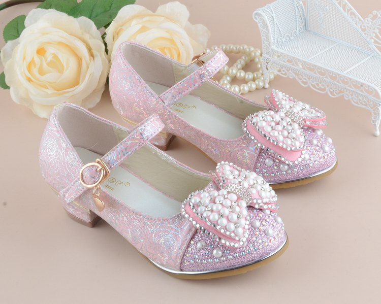 Girls Heeled Leather Shoes Party Dance Princess Shoes