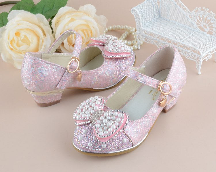 Girls Heeled Leather Shoes Party Dance Princess Shoes
