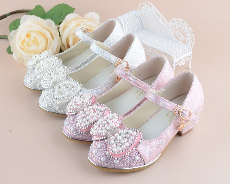 Girls Heeled Leather Shoes Party Dance Princess Shoes