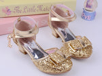 Girls Princess Glitter Bow Tie Shoes Mini Heels with Ankle Strap