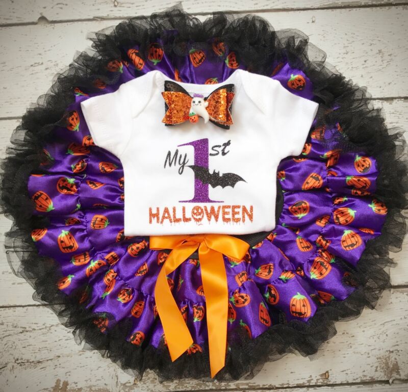Baby Girl 1st Halloween Dress Romper Tutu Dress with Headband 3PCS Outfit
