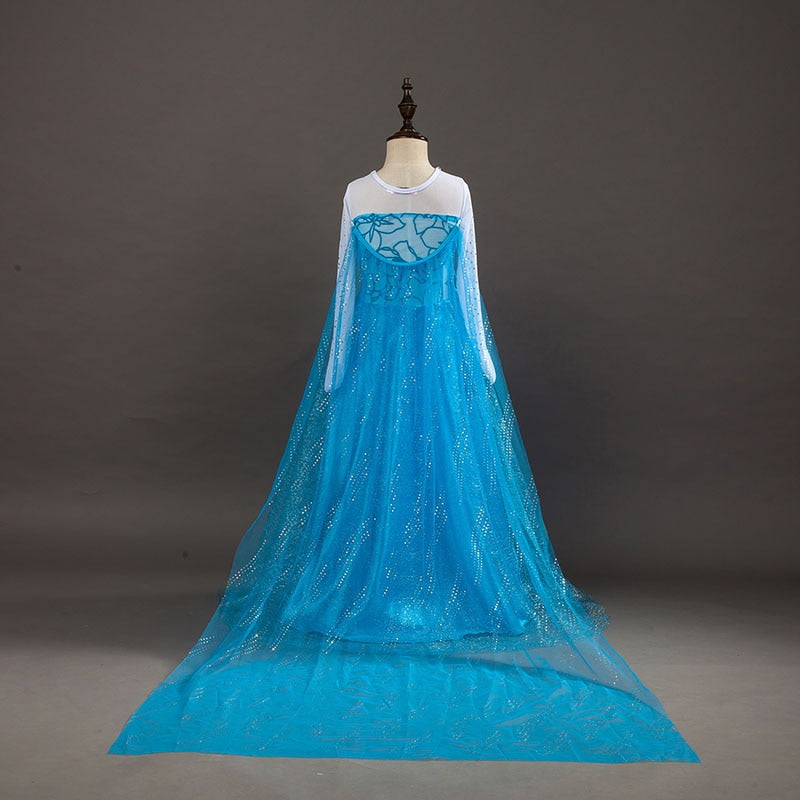 Kids Elsa Princess Dress and Accessories Snow Queen Cosplay Party Princess Dress with Long Cape