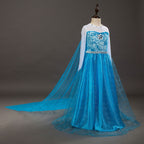 Kids Elsa Princess Dress and Accessories Snow Queen Cosplay Party Princess Dress with Long Cape