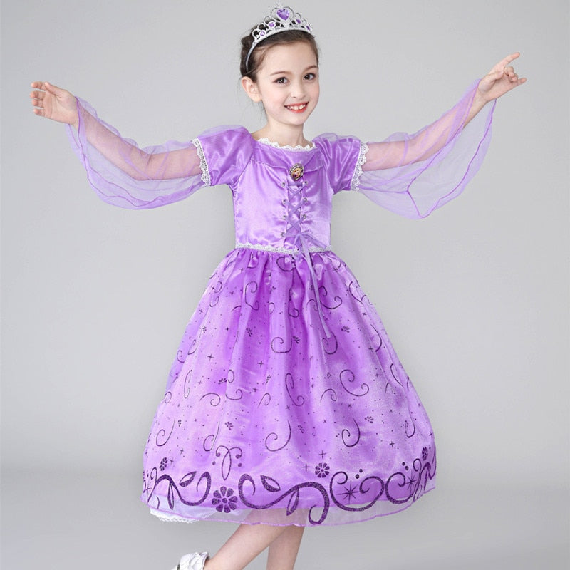 sofia princess dress up Princess Sofia Dress Up Costume Kids Puff Sleeve Fancy Party Purple Rapunzel Costume