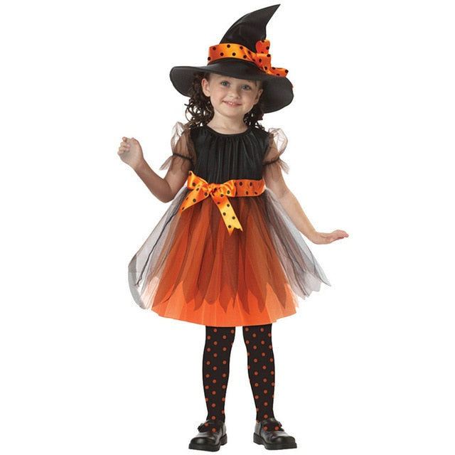 Toddler Girls Halloween Costume Dress+Hat Outfit