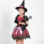 Kids Girls Halloween Costume Dress Hat Bag Stick Outfit 4Pcs
