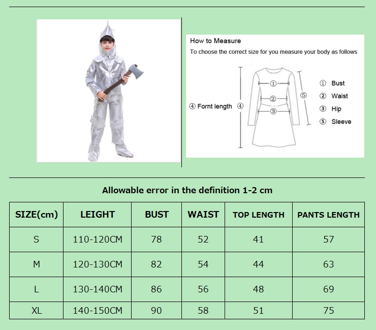 Boy Purim The Wizard Tin Man Cosplay Halloween Carnival Costume