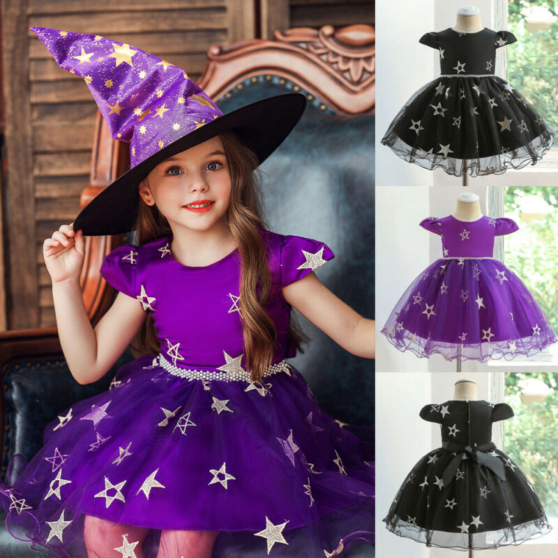 Halloween Costume - Toddler Halloween Party Purple Witches Witchery Hat and Costume Dress Set