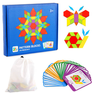 3D Wooden Pattern Blocks Set Geometric Manipulative Jigsaw Shape Puzzle