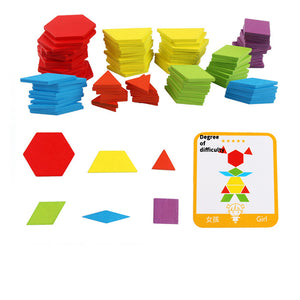 3D Wooden Pattern Blocks Set Geometric Manipulative Jigsaw Shape Puzzle