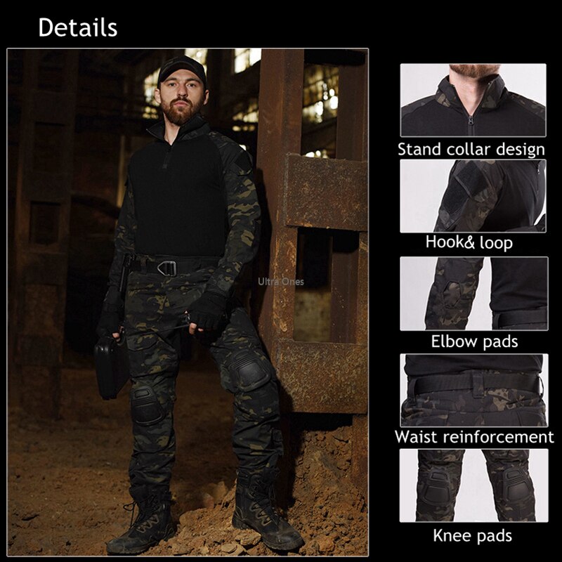 Tactical Combat Uniform Training Uniform Airsoft Paintball Camo Shirts and Pants
