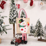 Cute Linen Christmas Tote Bag Embroidered with Foot Gift Large Candy Gift Bags Reusable Grocery Bags