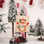Cute Linen Christmas Tote Bag Embroidered with Foot Gift Large Candy Gift Bags Reusable Grocery Bags