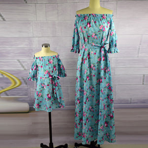 Mommy And Me Dresses Floral Half Sleeve Off Shoulder Family Matching Maxi Dress