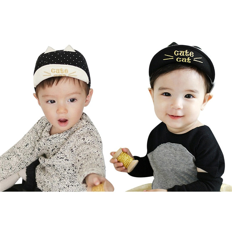 Summer Baby Boy Cute Baby Hats with Cat Ears Print  Animal  Baseball Sunhats Soft Caps