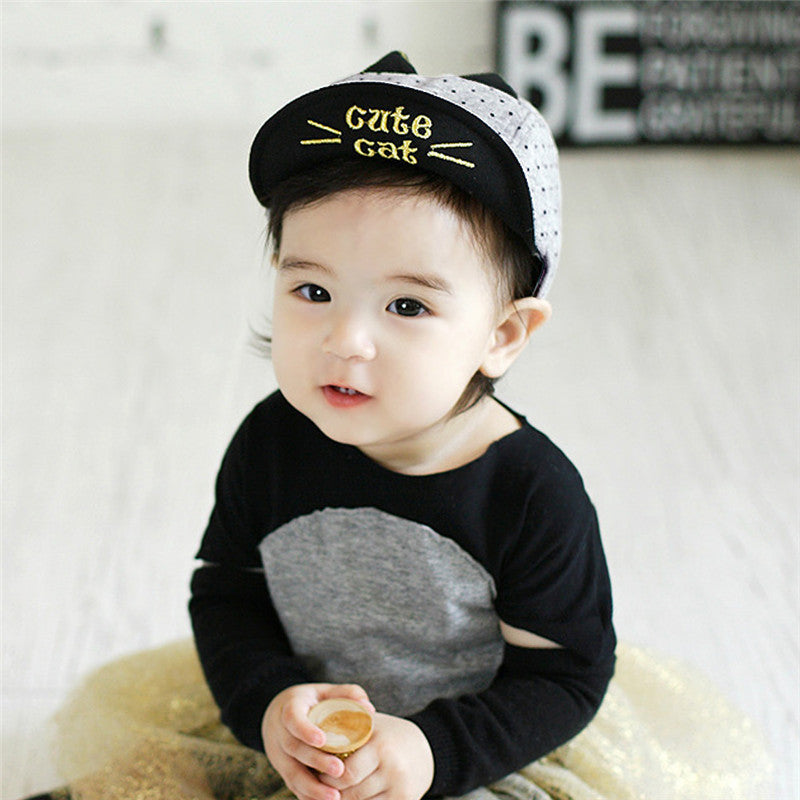 Summer Baby Boy Cute Baby Hats with Cat Ears Print  Animal  Baseball Sunhats Soft Caps