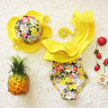 One Piece Swimsuit Floral Girl Bathing Suits Swimwear With Cap
