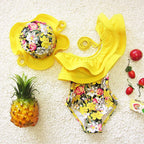 One Piece Swimsuit Floral Girl Bathing Suits Swimwear With Cap