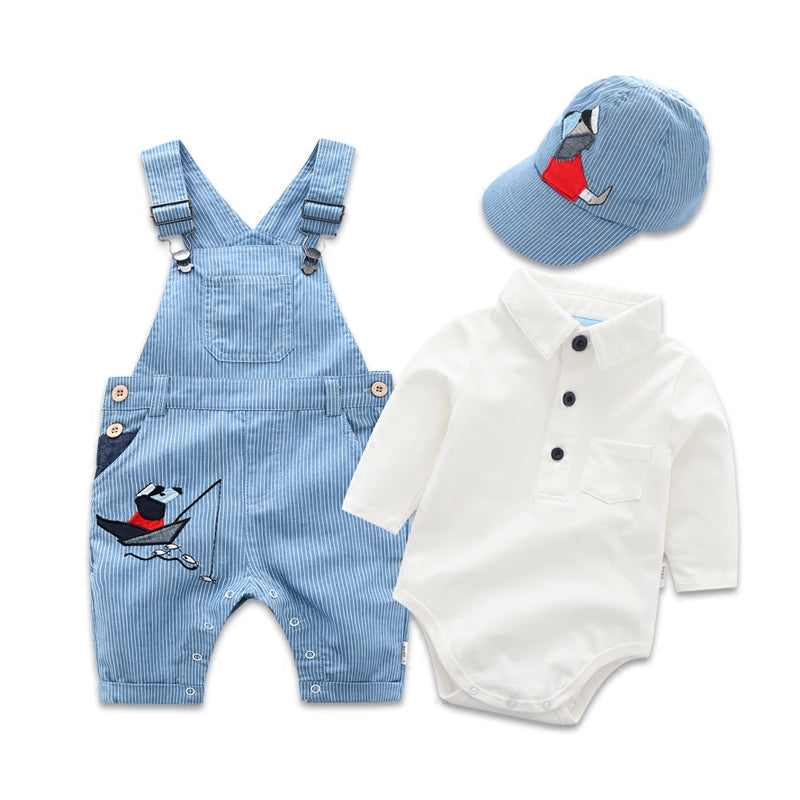 Toddler Boy Hat Romper Set 3PCS Cotton Long-sleeved Jumpsuit Fashion Outfit