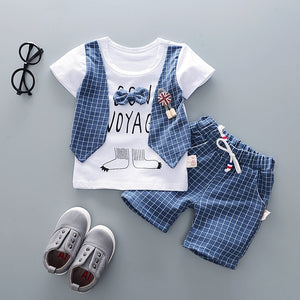 Summer Boys Girls Cotton Bowknot T-Shirt +Shorts 2 PCS Toddler Baby Tracksuits
