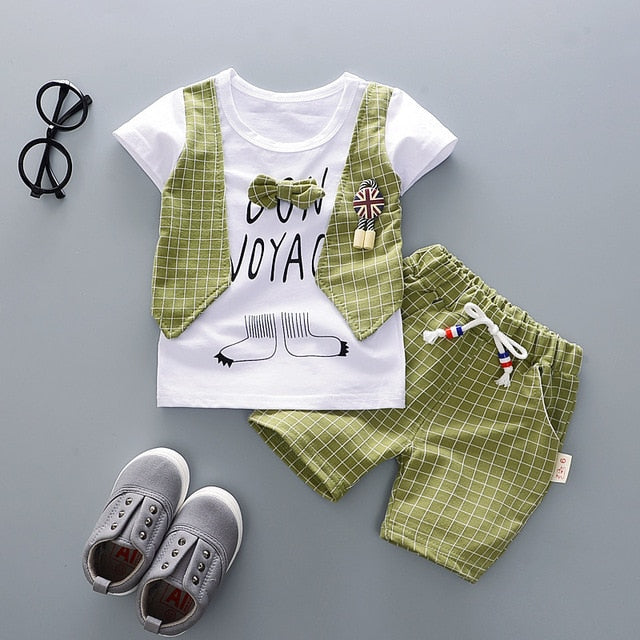 Summer Boys Girls Cotton Bowknot T-Shirt +Shorts 2 PCS Toddler Baby Tracksuits