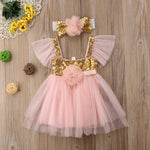 Baby Girl Party Princess Pageant Tutu Mesh Pink Sequined Dress Headband