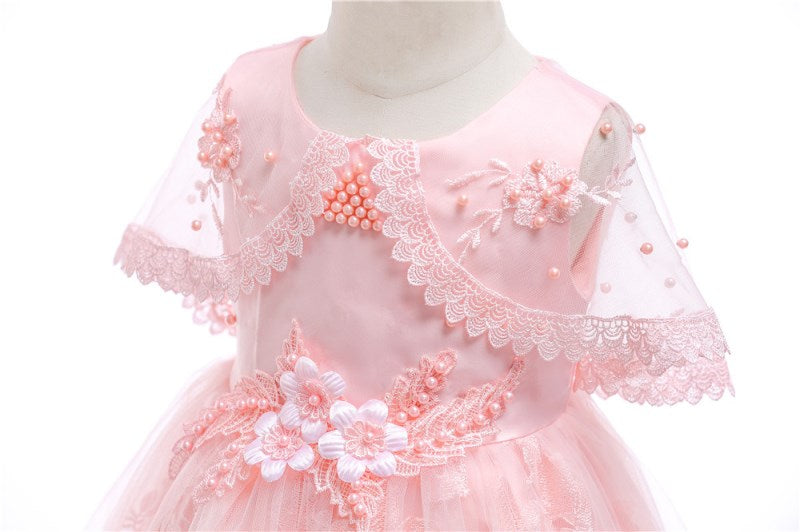 Toddler/Kids Pearl Flower Birthday Dresses Kids Little Girls Pageant Wedding Prom Birthday Party Dress