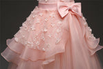 Girls Long Layers Tulle Flower Girl Dresses With Flowers Decoration