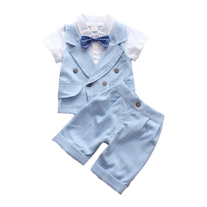 Toddler Boys Gentleman Suit Wedding Party Bowtie Shirt Vest + Shorts