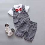 Toddler Boys Gentleman Suit Wedding Party Bowtie Shirt Vest + Shorts