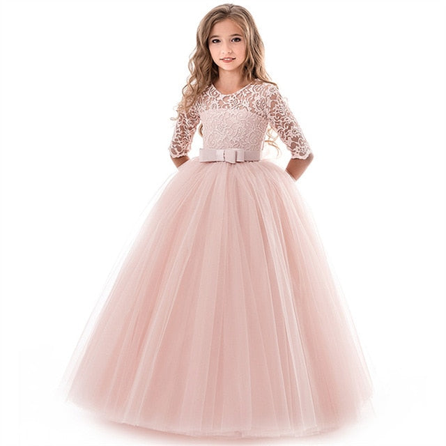 Girls Formal Dresses Long Kids Party Lace Gown Wedding Dresses