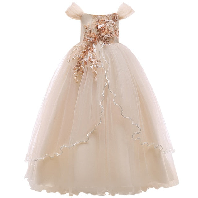 Fancy Applique Flower Girl Dresses Wedding Party Dress