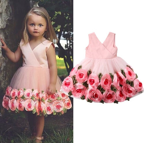 Fancy Flower Princess Girl Dress 3D Rose Fashion Sundress Party Dresses