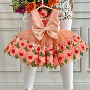 Fancy Flower Princess Girl Dress 3D Rose Fashion Sundress Party Dresses