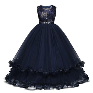 Layered Embroidery Little Girl Formal Dresses Kids Ball Gown Graduation Dress