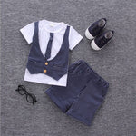 Hot Summer Boys Short Sleeve Necktie T-shirt + Pants 2PCS Suits