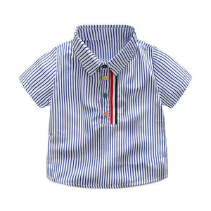 Boys Stripe Shirt Tops+Shorts Gentlemen Soft Cotton Outfits