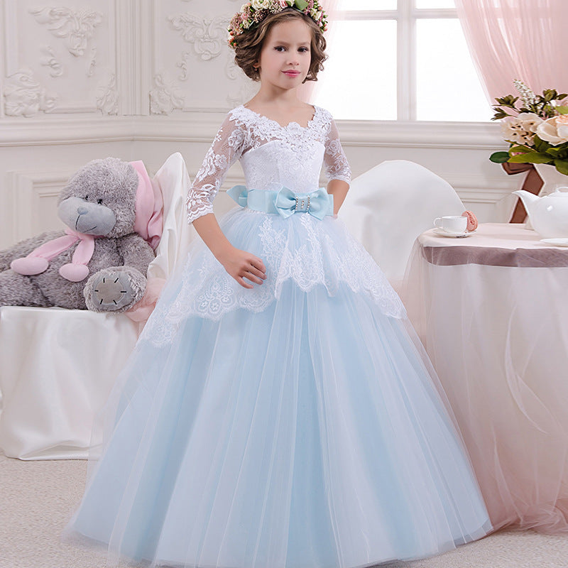 Long Lace Flower Girl Dresses for Toddler Little Big Girls
