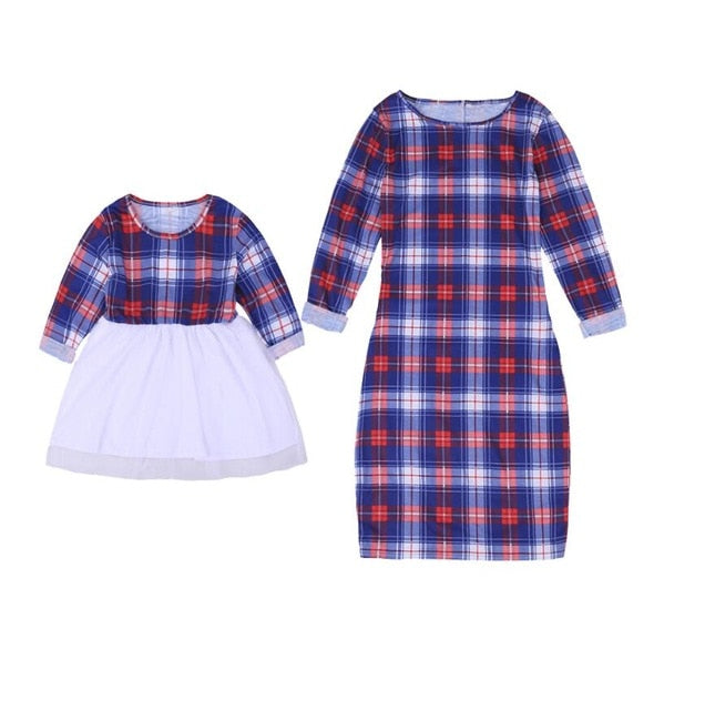 Mommy and Me Dress/Romper Mother Daughter Dresses Long Sleeve Plaid Family Matching Clothing