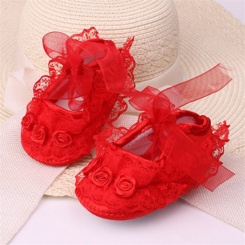 Newborn Baby Girl Shoes Princess Party Lace Floral Soft Shoes 0-12M
