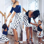 Mommy and Me-Family Matching Mother Daughter Off Shoulder Half Sleeve Patchwork Dresses