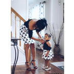 Mommy and Me-Family Matching Mother Daughter Off Shoulder Half Sleeve Patchwork Dresses