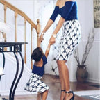 Mommy and Me-Family Matching Mother Daughter Off Shoulder Half Sleeve Patchwork Dresses