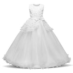 Girls Pageant Long Party Dress Floral Bow Graduation Gown Prom Dresses